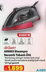 ARZUM AR683 STEAMPRO SEREMİK TABANLI BUHARLI ÜTÜ 2400 W